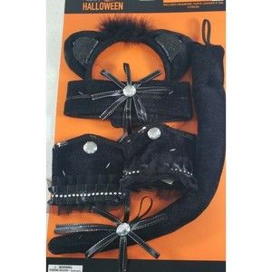 Black Cat Lace-Up Costume Set with Whip, Mask, and Fishnet Thigh Highs